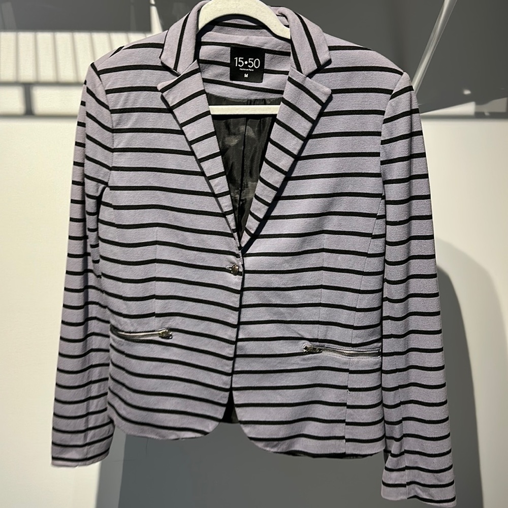 Purple black striped blazer size Medium